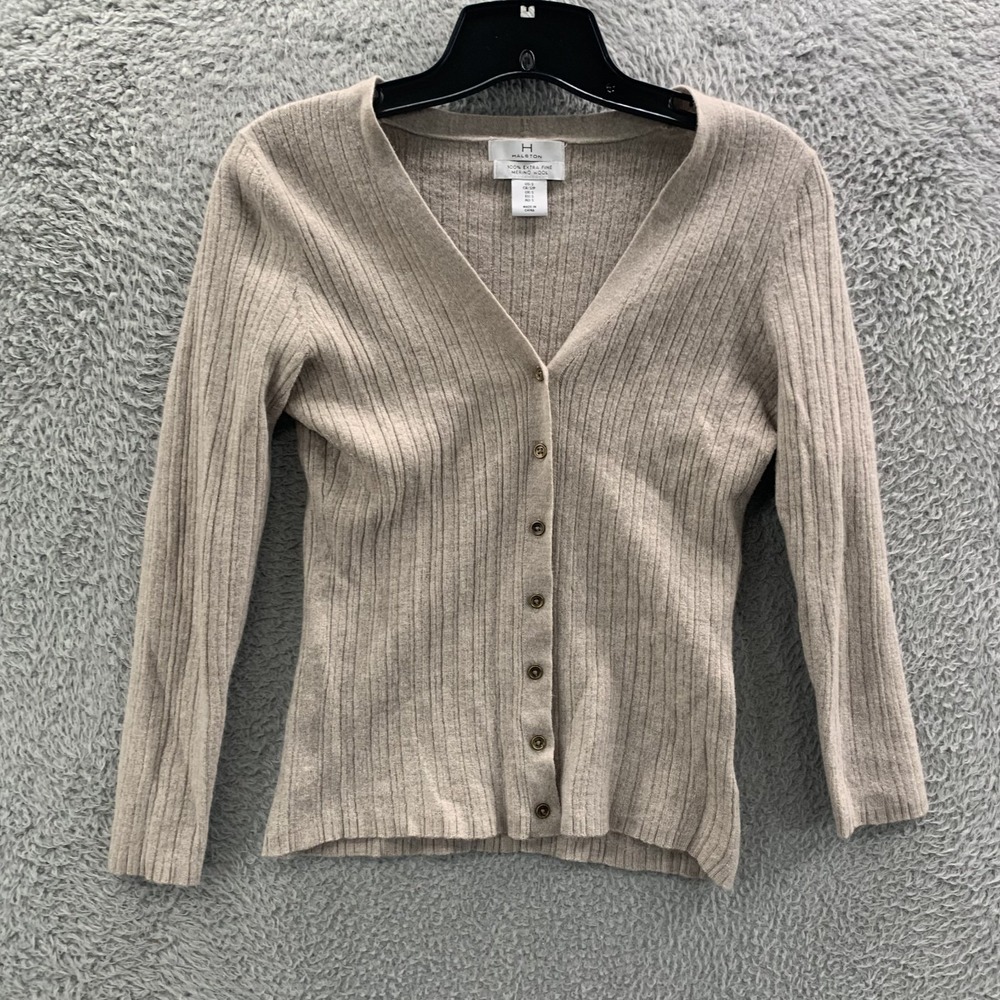 HALSTON Sweater Womens Small Top Merino Wool Beige - Picture 1 of 6